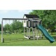 Swing Kingdom Hideout Playhouse Vinyl Swing Set Model C1 in Almond & Green - C1-hideout-swing-set-ag.jpg